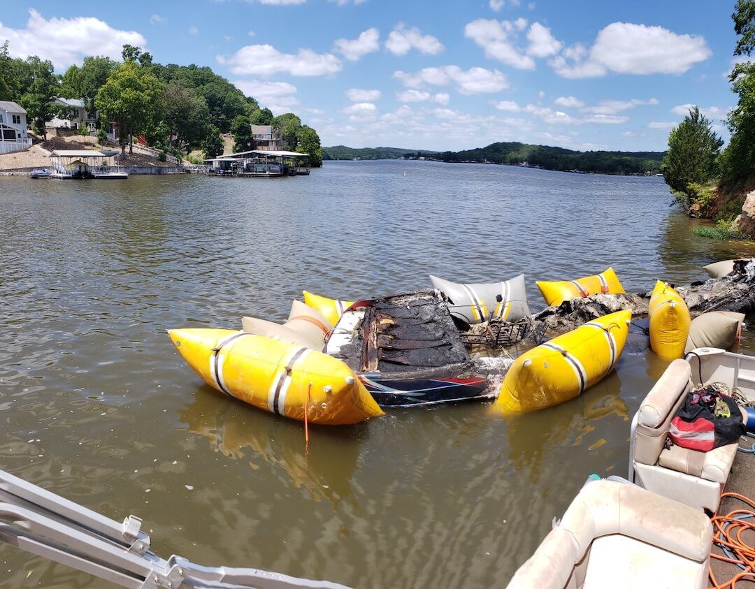 Airbags Floating Burnt Powerboat At 59 Mile Marker
